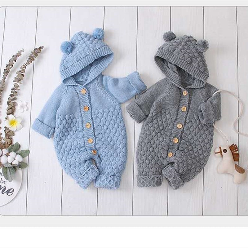 Baby knitted one-piece romper spring and autumn newborn clothes for men and women baby sweaters cute warm climbing clothes