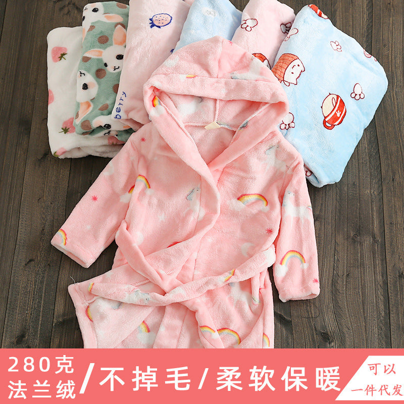 Cross-border children's bathrobe flannel home clothes baby autumn and winter coral fleece nightgown parent-child children's boy's clothing A