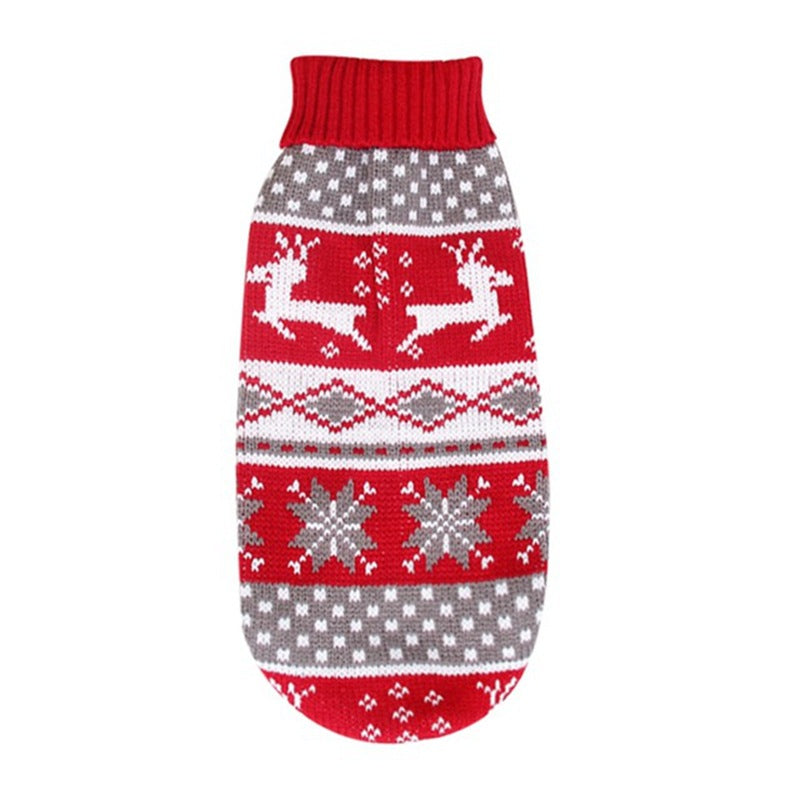Christmas Reindeer Maple Snowflake Festive Pet Clothes Turtleneck Knit Sweater Dog Cat Costume Winter Coat