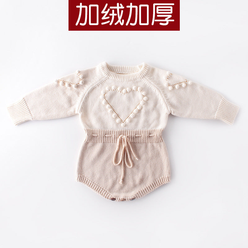ins autumn baby baby handmade love sweater knitted wool long-sleeved jumpsuit bag fart rompers