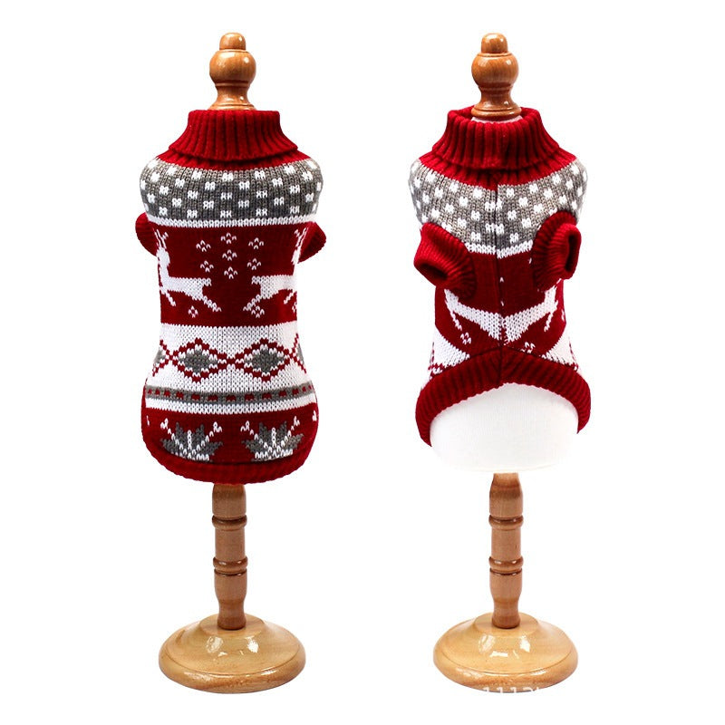 Christmas Reindeer Maple Snowflake Festive Pet Clothes Turtleneck Knit Sweater Dog Cat Costume Winter Coat