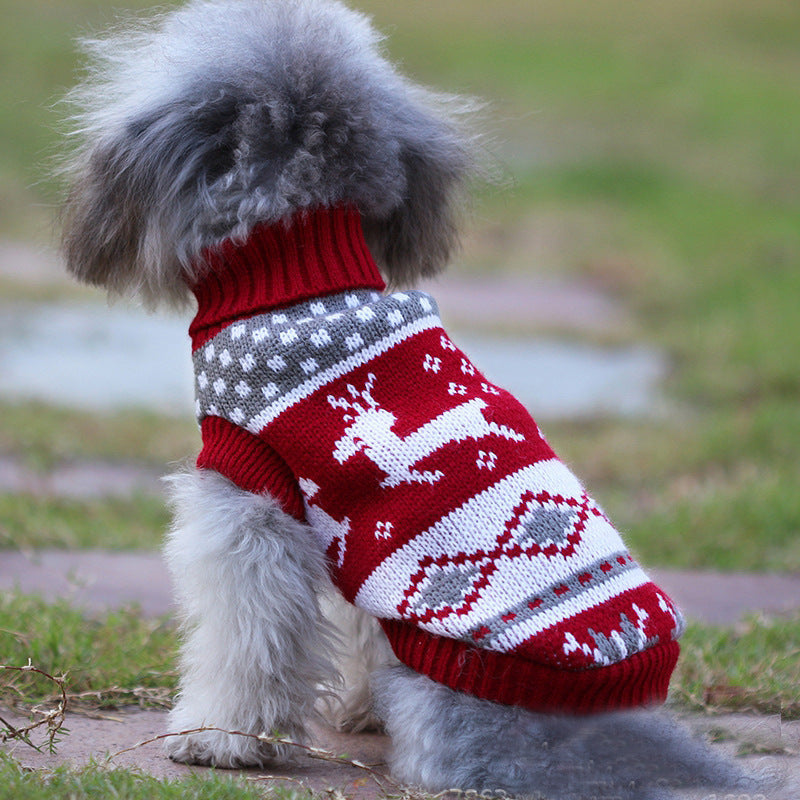 Christmas Reindeer Maple Snowflake Festive Pet Clothes Turtleneck Knit Sweater Dog Cat Costume Winter Coat