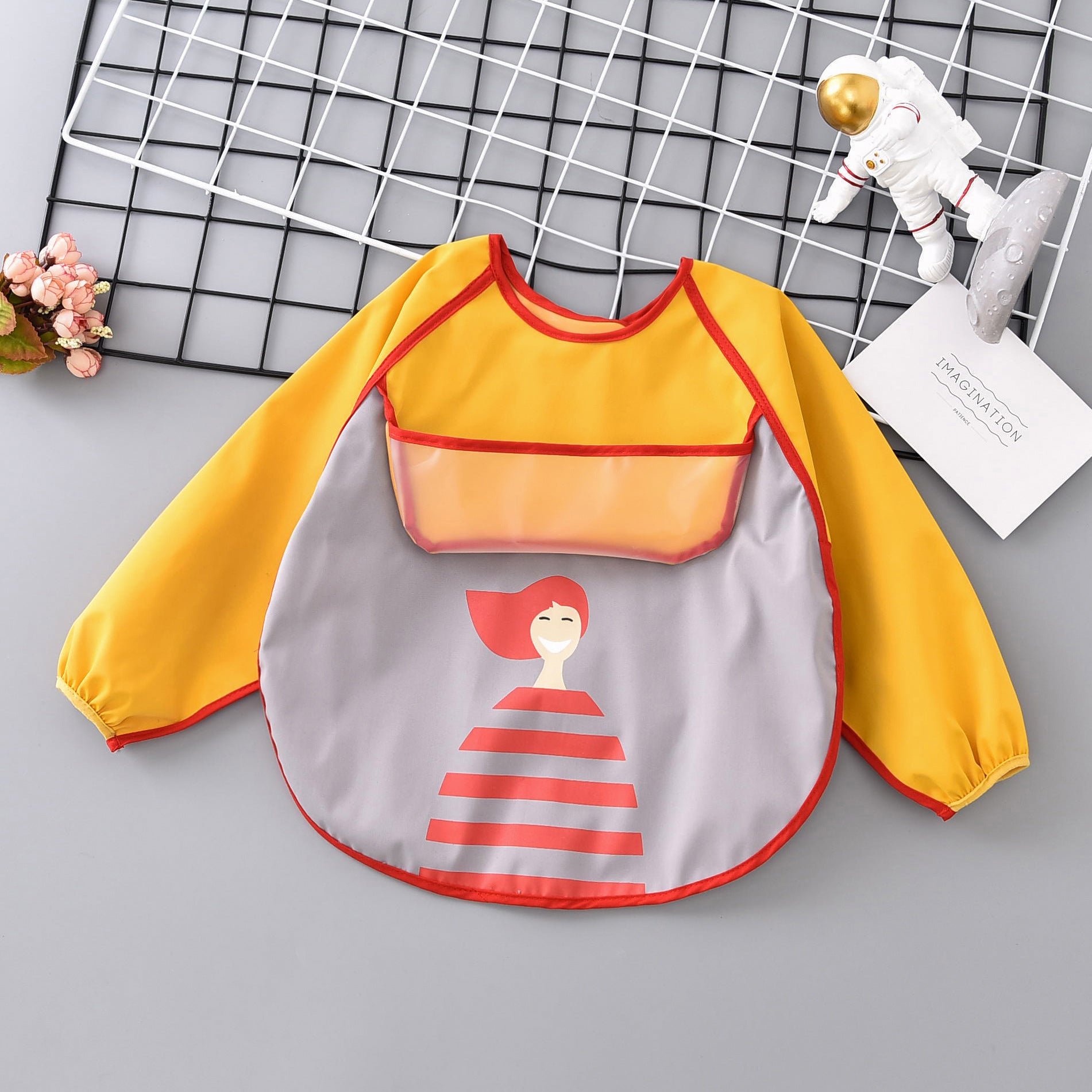 Umbrella children's waterproof bib long sleeve baby waterproof overalls infant polyester taffeta full body waterproof dinner clothes