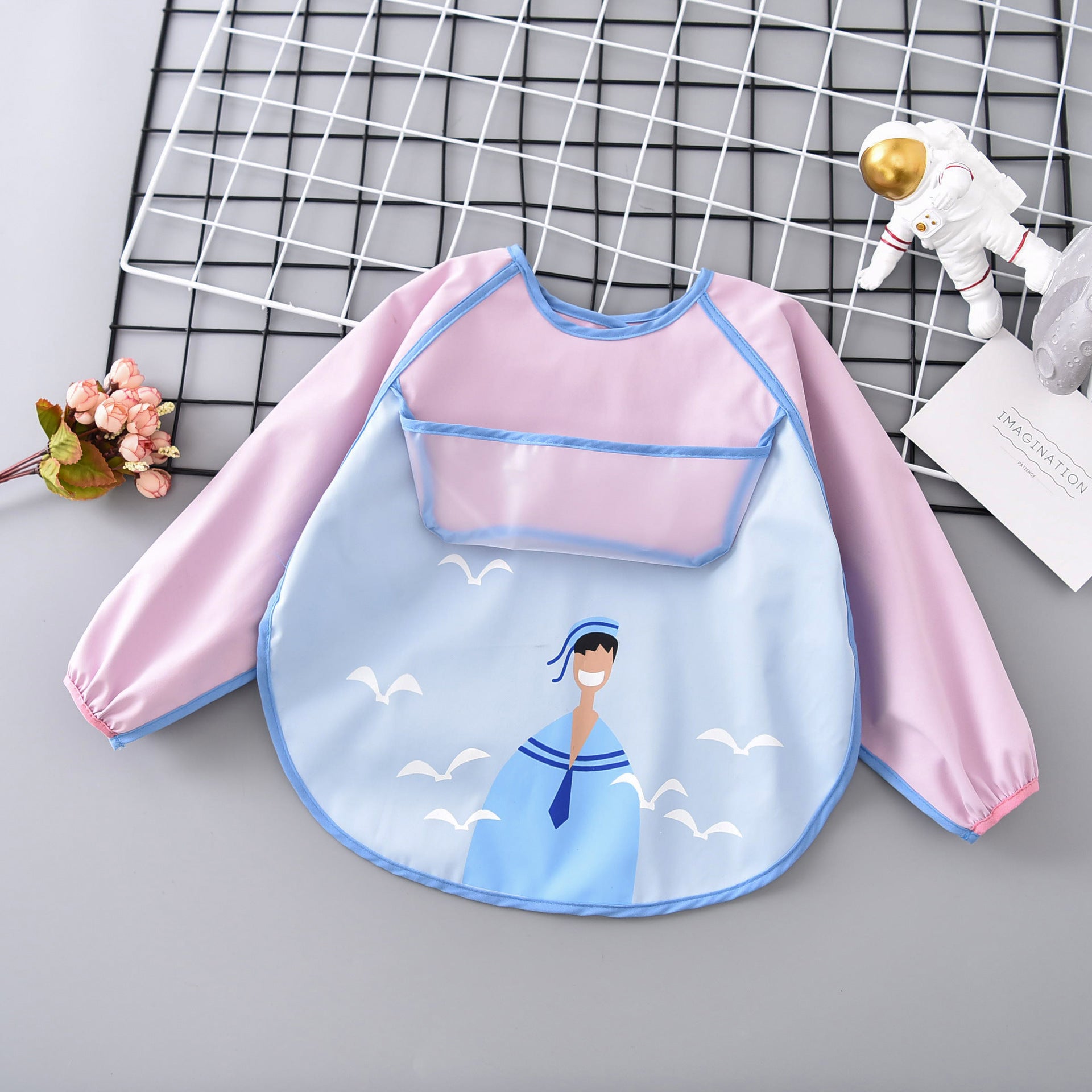 Umbrella children's waterproof bib long sleeve baby waterproof overalls infant polyester taffeta full body waterproof dinner clothes