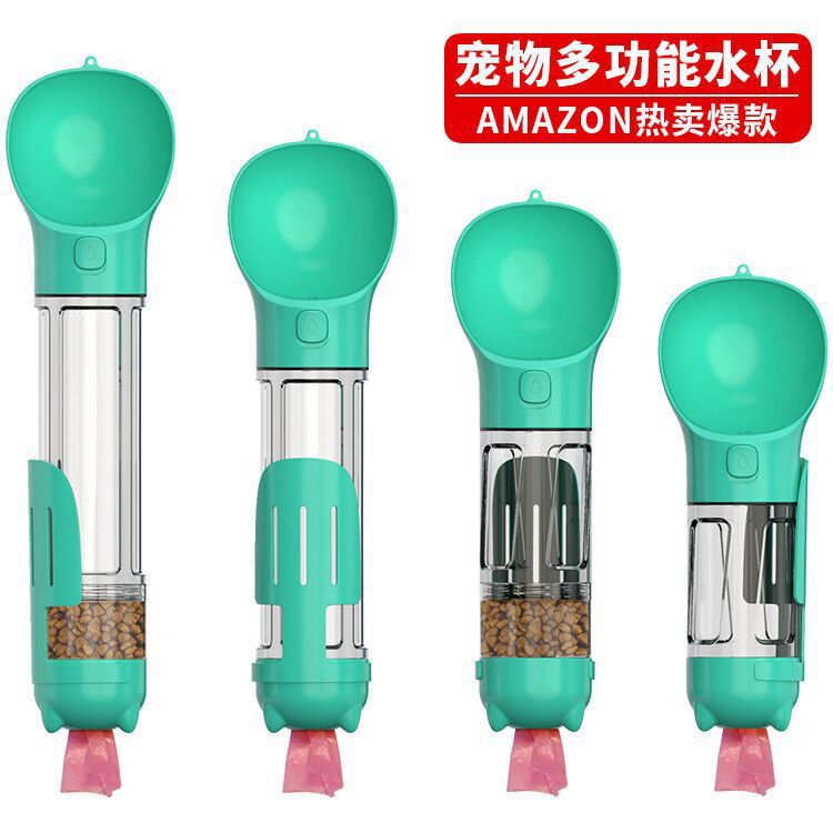 Pet accompanying cup Three-purpose dog drinking water bottle with garbage bag toilet pickup Pet portable water cup