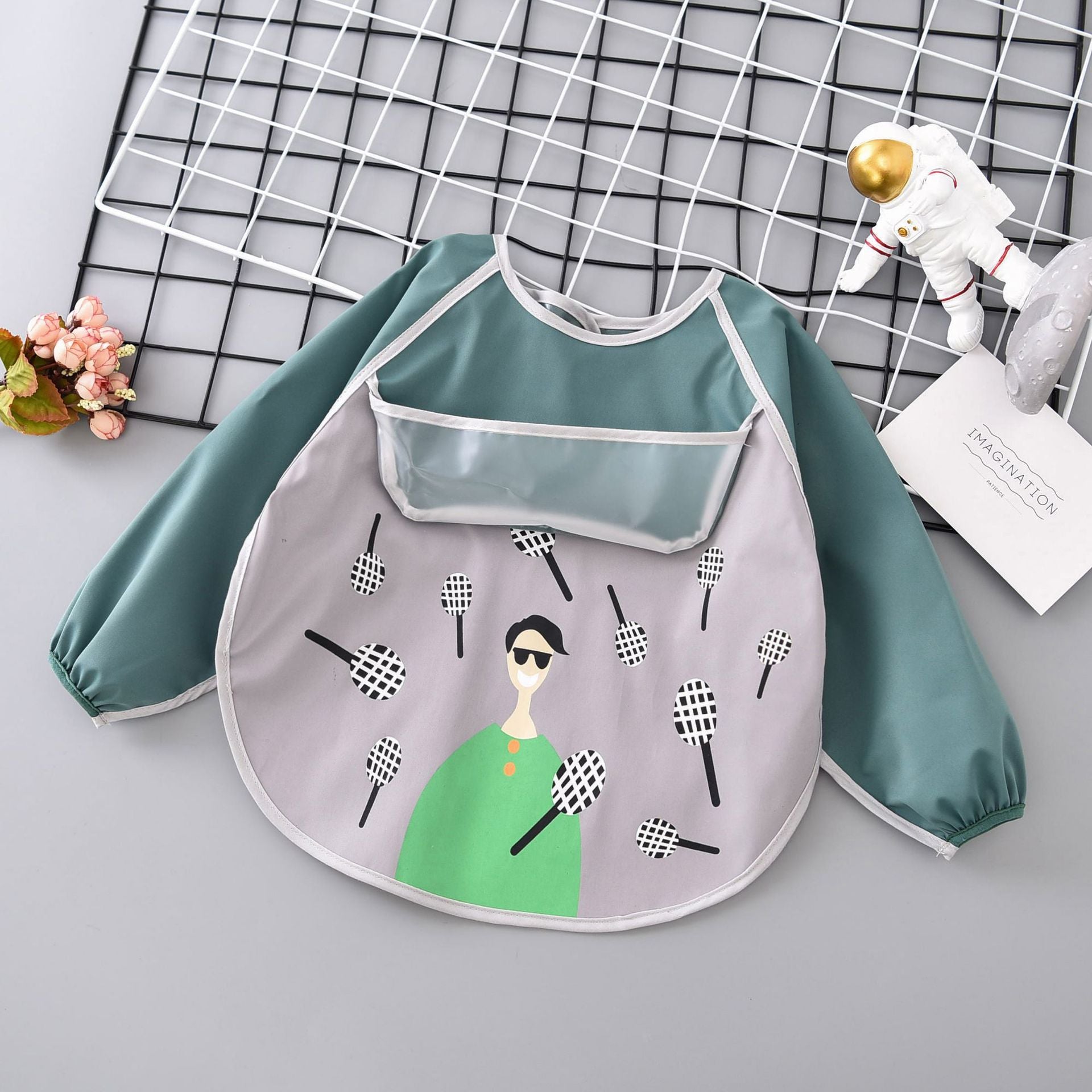 Umbrella children's waterproof bib long sleeve baby waterproof overalls infant polyester taffeta full body waterproof dinner clothes