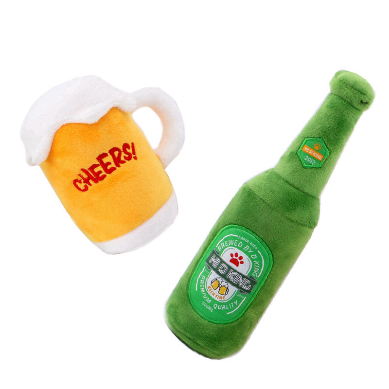 Simulated plush stuffed pet dog toy Beer mug beer bottle squeaking sound pet toy