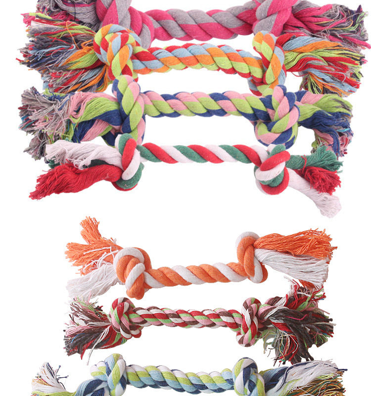Pet dog toy chew rope braided double knot cotton rope toy chew-resistant teeth grinding large and small pet supplies manufacturers wholesale