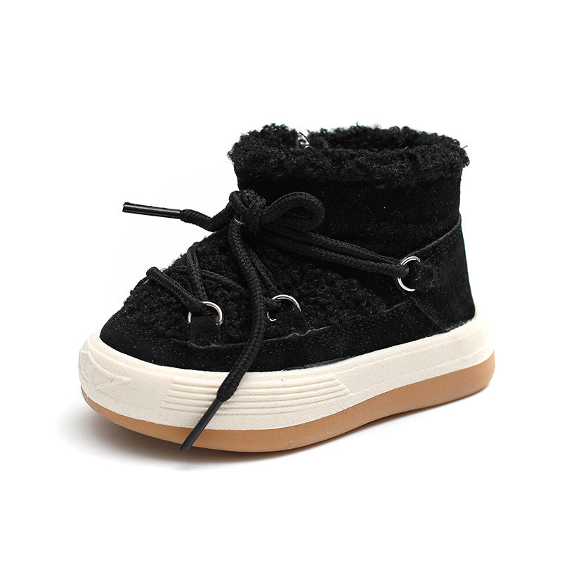 New winter high-top toddler shoes for baby girls, boys' snow boots with velvet and warmth, Korean style baby cotton shoes