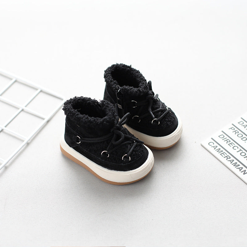 New winter high-top toddler shoes for baby girls, boys' snow boots with velvet and warmth, Korean style baby cotton shoes