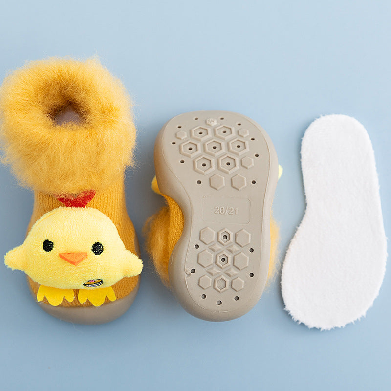20 autumn and winter baby cartoon doll in tube flanging toddler winter thickening warm high-top socks and shoes non-slip let go