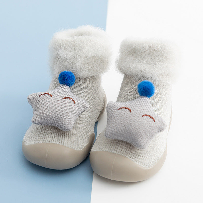 20 autumn and winter baby cartoon doll in tube flanging toddler winter thickening warm high-top socks and shoes non-slip let go