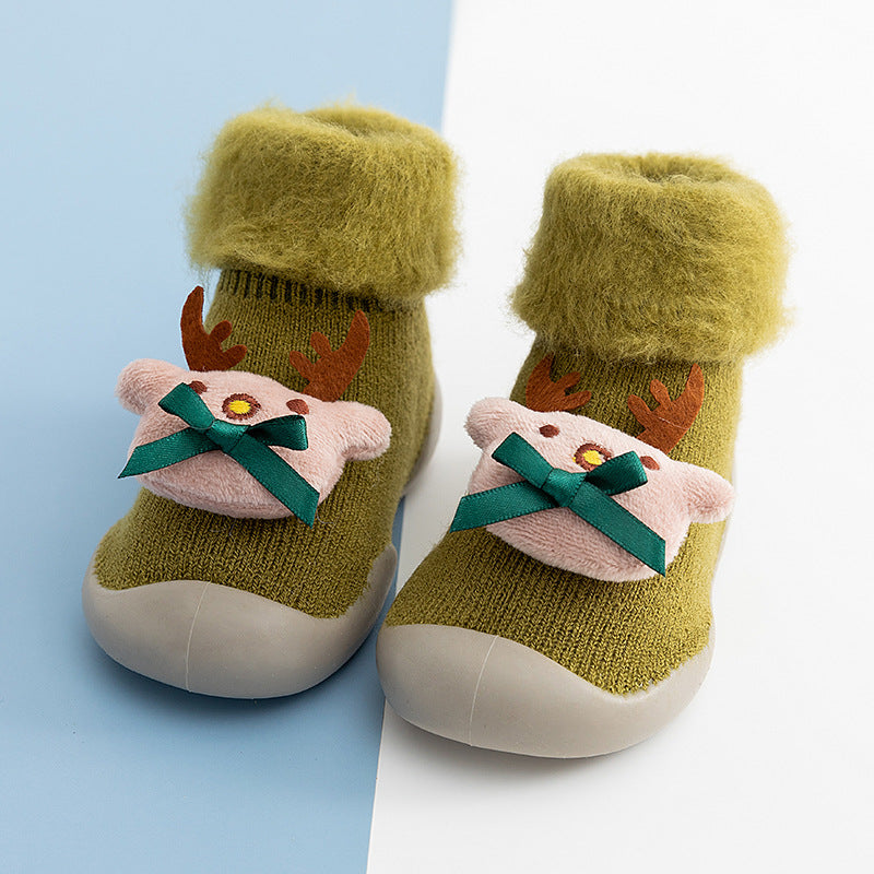 20 autumn and winter baby cartoon doll in tube flanging toddler winter thickening warm high-top socks and shoes non-slip let go
