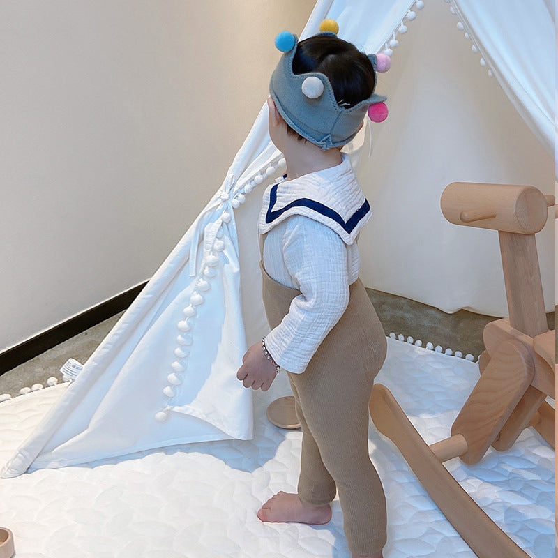 Spanish style spring and autumn high waist suspenders nine-point pants baby big butt leggings baby leggings