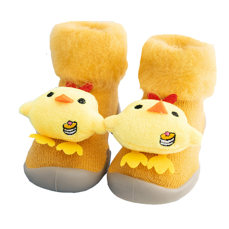 20 autumn and winter baby cartoon doll in tube flanging toddler winter thickening warm high-top socks and shoes non-slip let go
