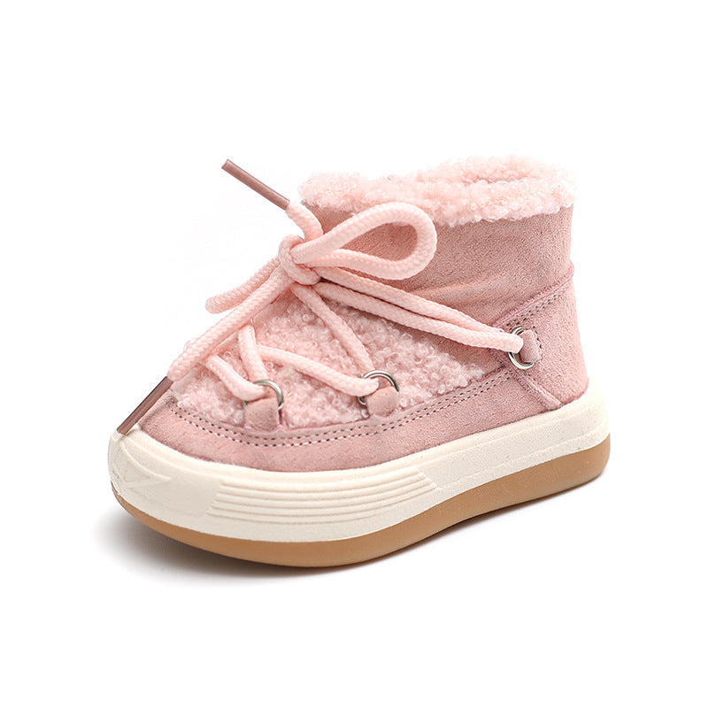 New winter high-top toddler shoes for baby girls, boys' snow boots with velvet and warmth, Korean style baby cotton shoes