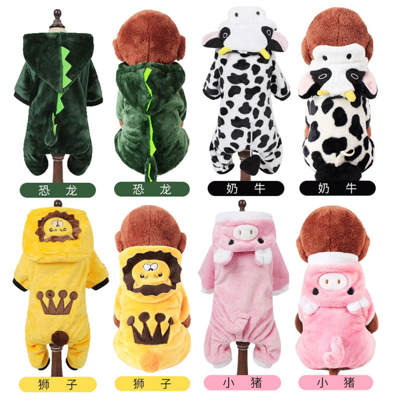 Pet Dog Clothes Autumn and Winter Warm Transformation Clothes Teddy French Doll Corgi Cat Puppy Dinosaur Funny Clothes Wholesale