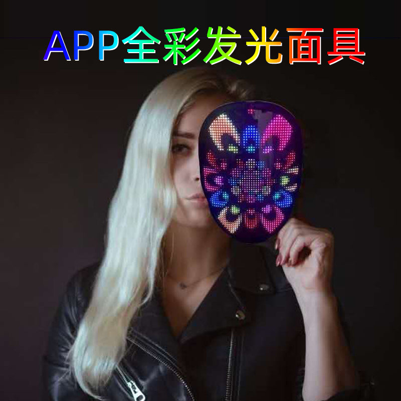 Spot supply APP display full color bluetooth luminous mask Halloween party dance bar face changing props