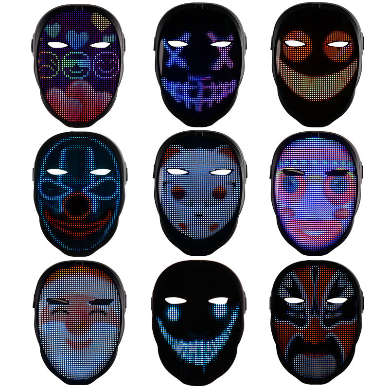 Spot supply APP display full color bluetooth luminous mask Halloween party dance bar face changing props