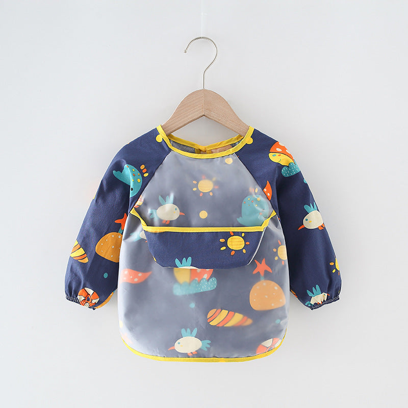 Children's blouse waterproof long-sleeved reverse dressing baby eating clothes apron cotton children's bib protective clothing with rice pocket