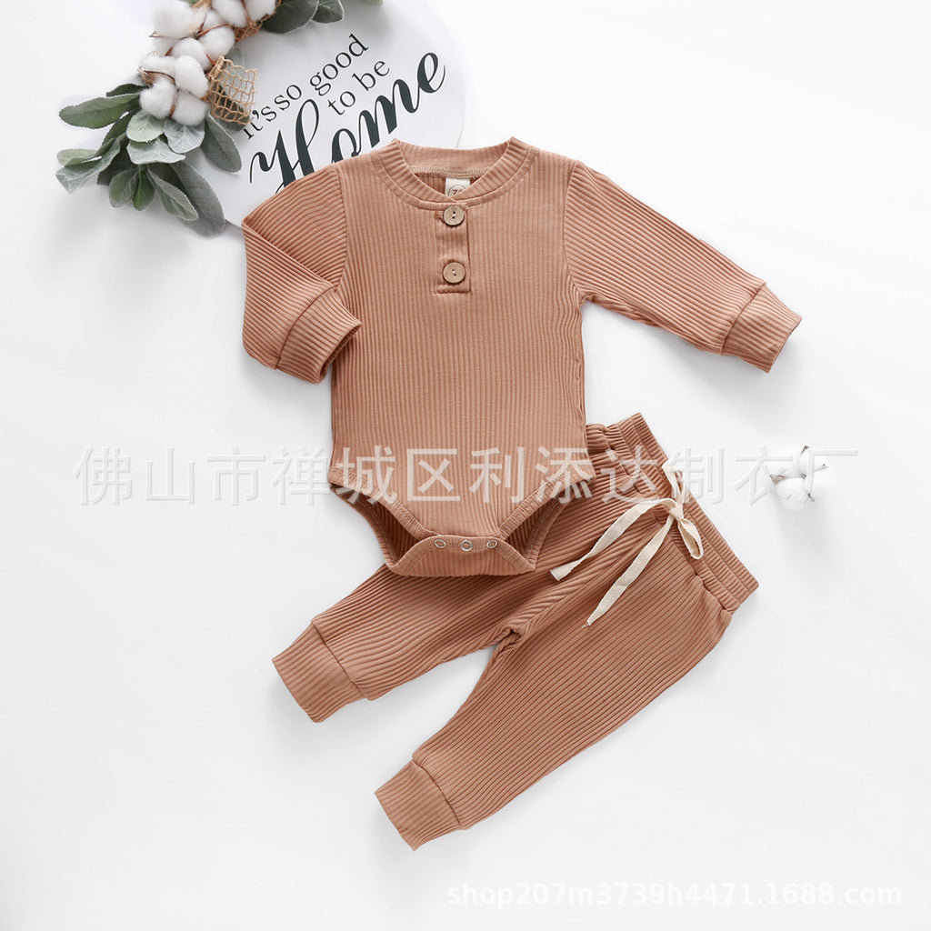 Ins AliExpress Ebay Amazon wish explosion model solid color pit striped romper long-sleeved baby suit