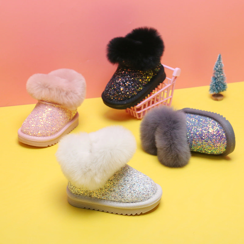 Baby girl snow boots children soft sole baby toddler shoes 1 to 3 years old girl princess shoes plus velvet cotton shoes winter