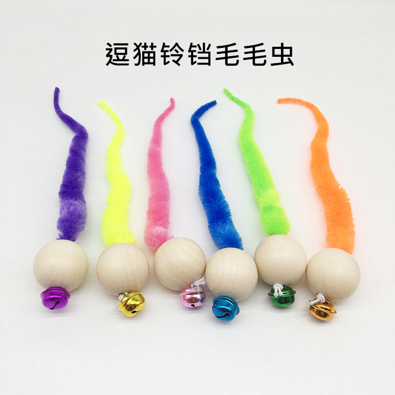 Cross-border explosive pet supplies wooden bead bell color funny cat caterpillar vocal puzzle cat bug toy