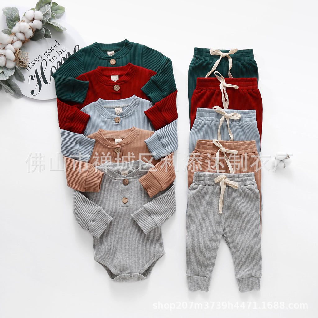 Ins AliExpress Ebay Amazon wish explosion model solid color pit striped romper long-sleeved baby suit