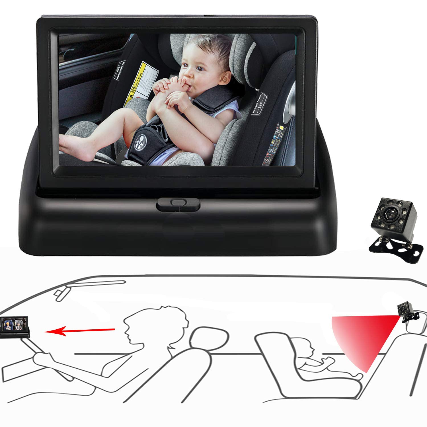 Amazon Hot Selling Car Baby Monitor HD Night Vision Camera FOR Baby Car Mirror