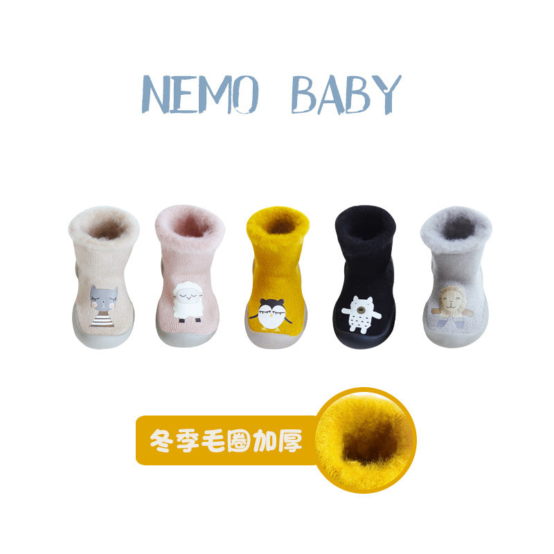 20 children's floor shoes and socks non-slip soft bottom indoor and outdoor waterproof autumn and winter plus velvet thick cartoon baby toddler socks