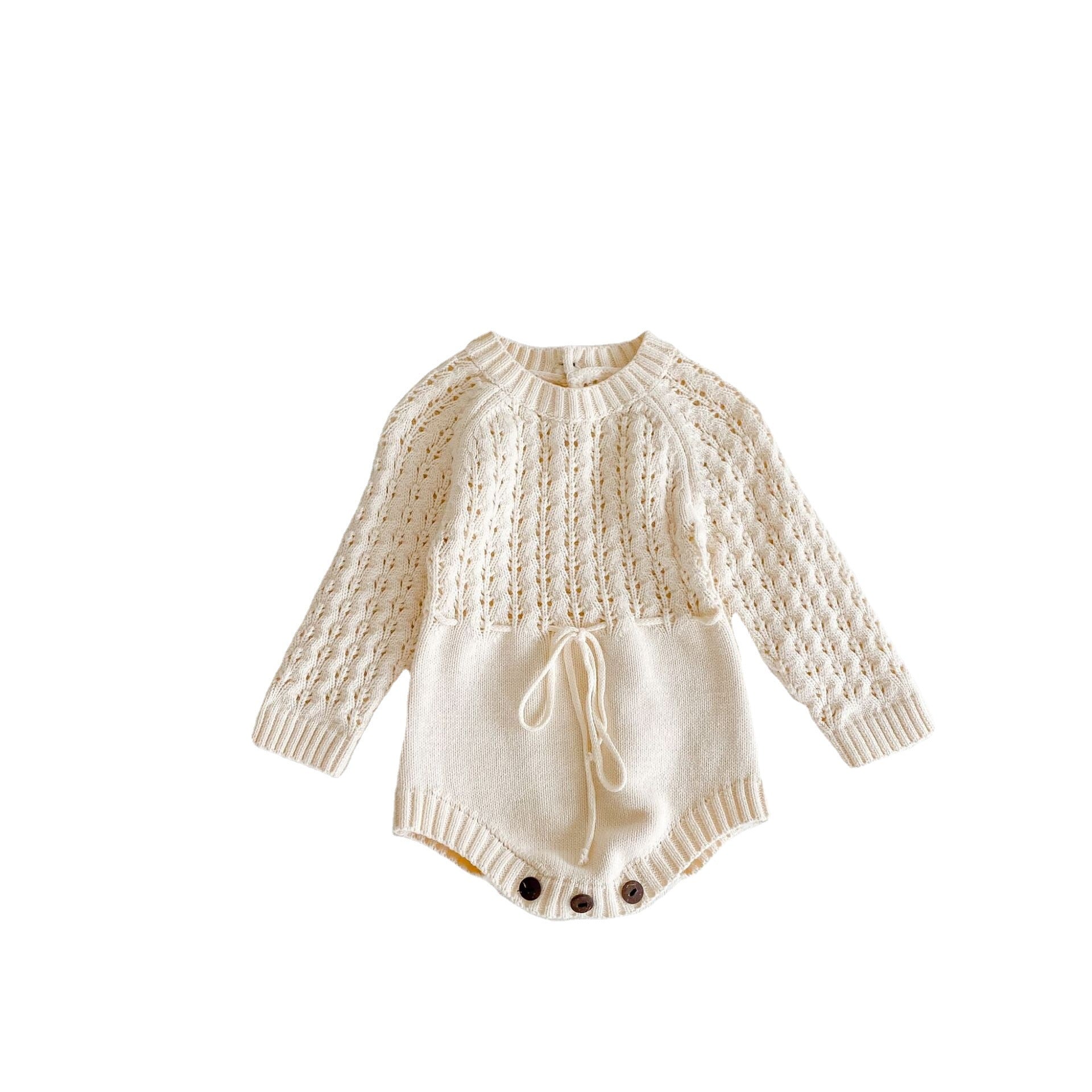 ins spring and autumn clothing baby girl baby knitted hollow waist long-sleeved harem triangle bag fart jumpsuit romper