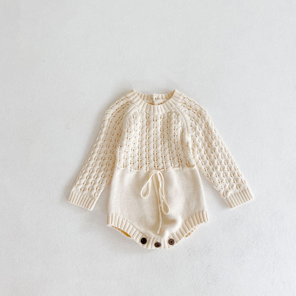 ins spring and autumn clothing baby girl baby knitted hollow waist long-sleeved harem triangle bag fart jumpsuit romper