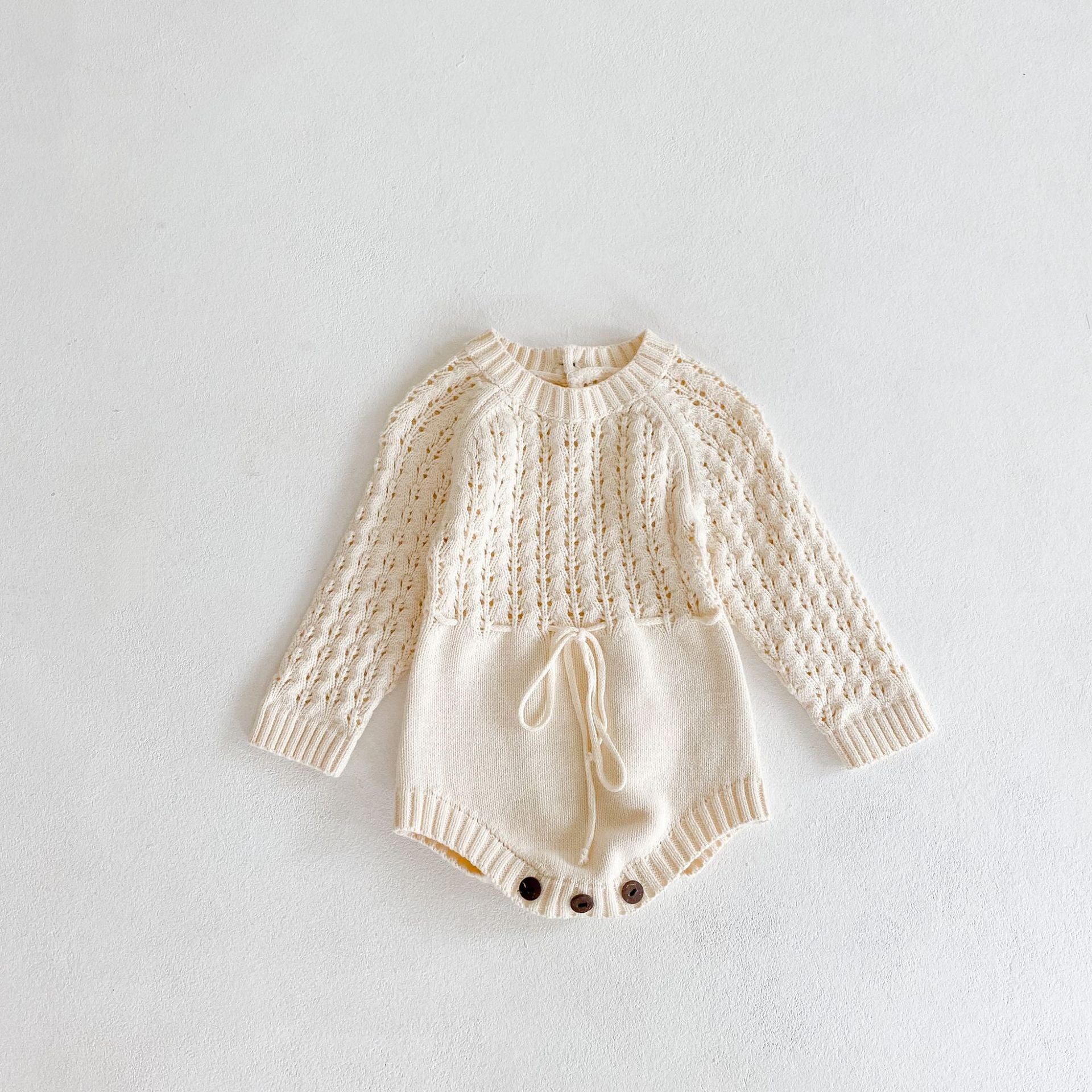 ins spring and autumn clothing baby girl baby knitted hollow waist long-sleeved harem triangle bag fart jumpsuit romper