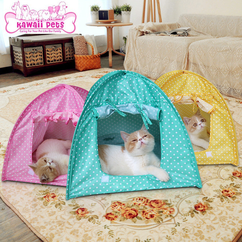 Foreign trade export foldable pet tent puppy cat house cat toy house mosquito proof cat nest polka dot tent