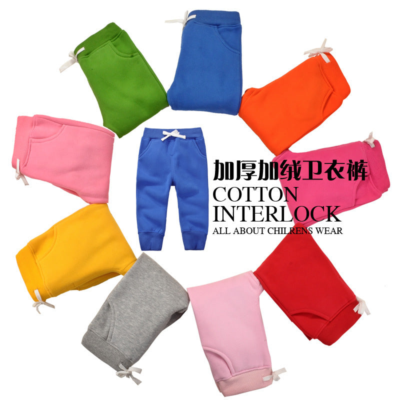 momscare children's clothing boys and girls winter plus velvet pants children's cotton pants baby sports pants thickened warm pants