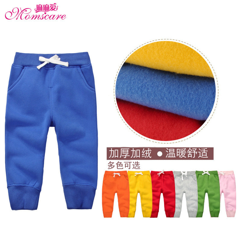 momscare children's clothing boys and girls winter plus velvet pants children's cotton pants baby sports pants thickened warm pants