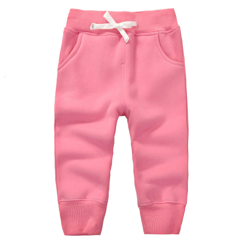 momscare children's clothing boys and girls winter plus velvet pants children's cotton pants baby sports pants thickened warm pants