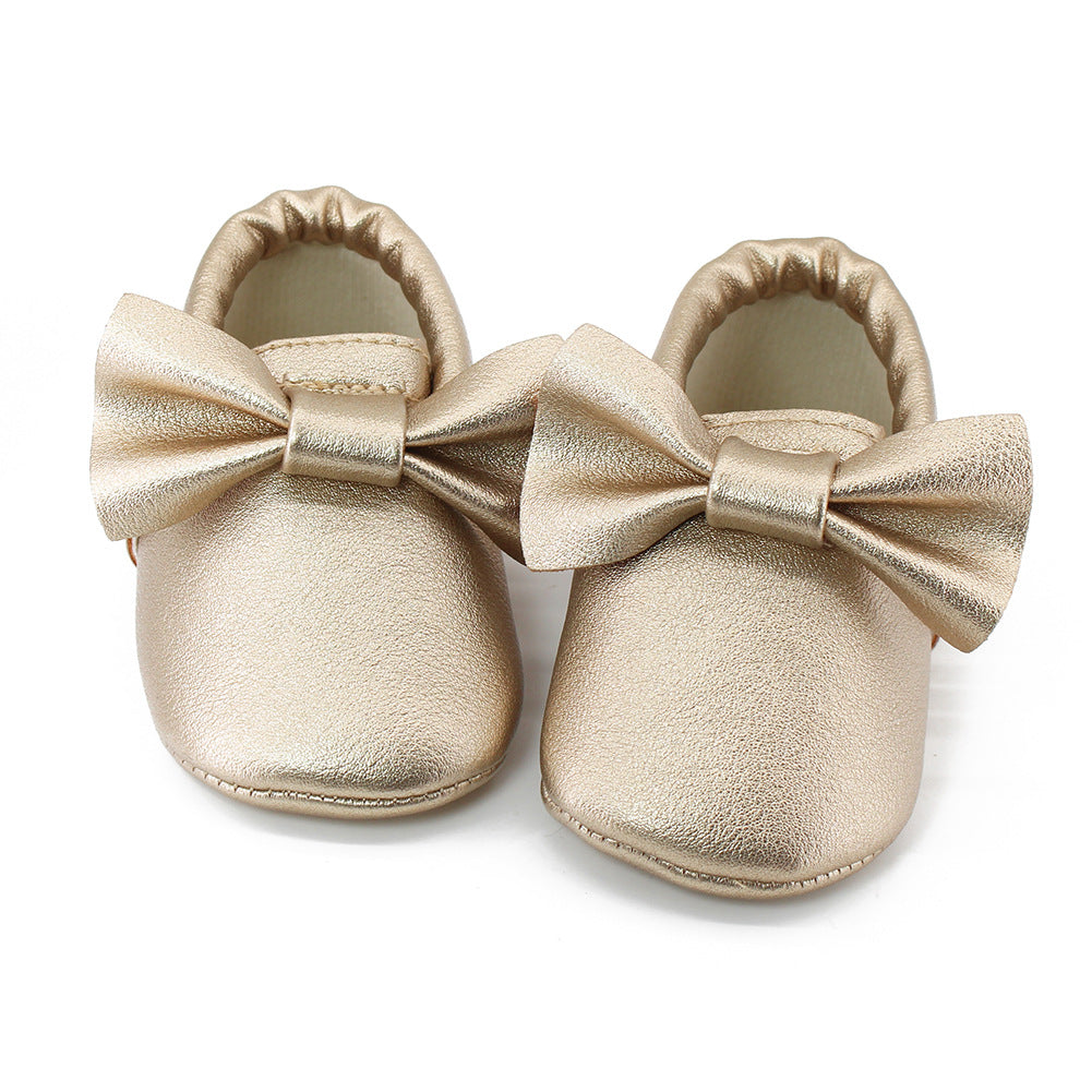 Same style for Xiaoqi! Bowknot PU texture handmade soft bottom tassel toddler shoes baby shoes original single spring and autumn