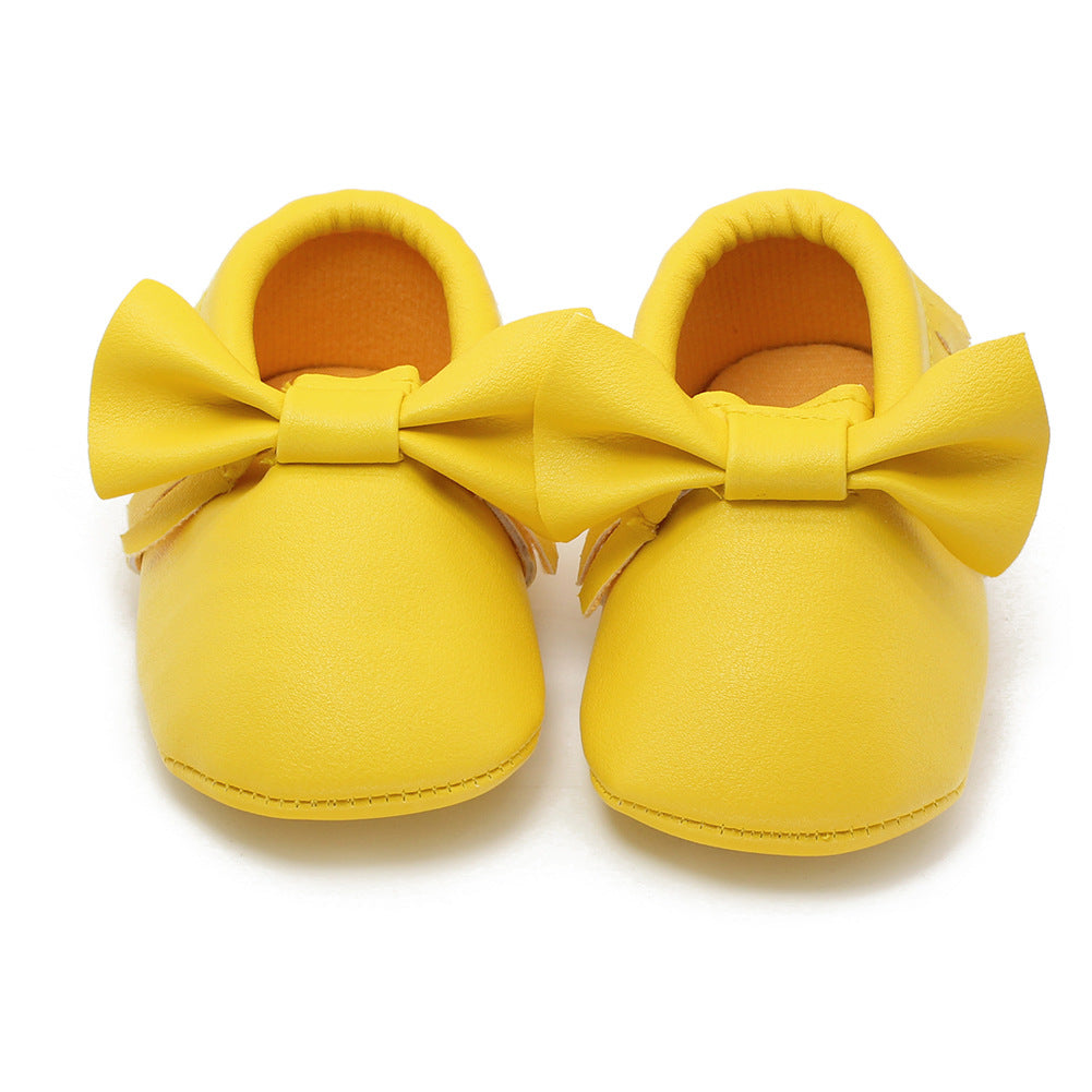 Same style for Xiaoqi! Bowknot PU texture handmade soft bottom tassel toddler shoes baby shoes original single spring and autumn