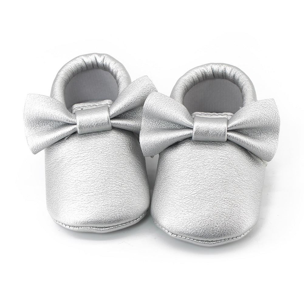 Same style for Xiaoqi! Bowknot PU texture handmade soft bottom tassel toddler shoes baby shoes original single spring and autumn