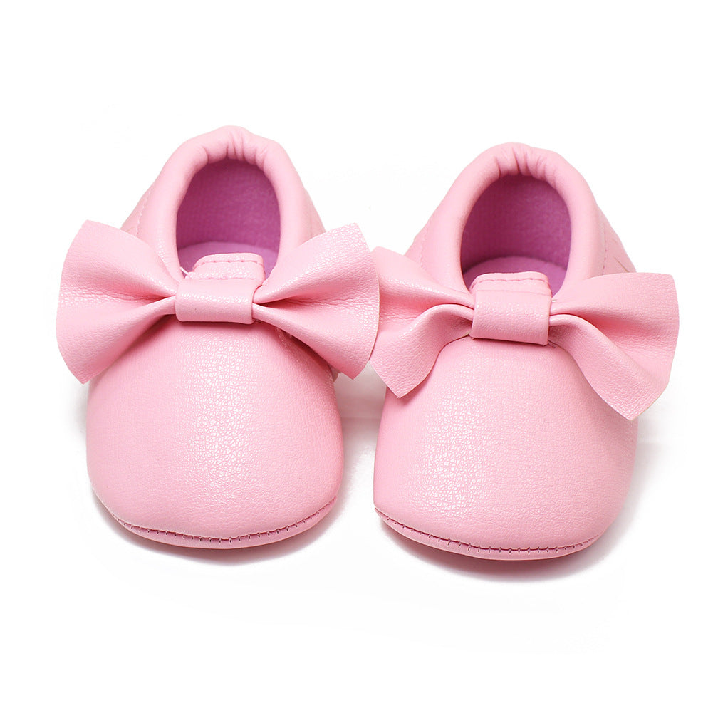 Same style for Xiaoqi! Bowknot PU texture handmade soft bottom tassel toddler shoes baby shoes original single spring and autumn