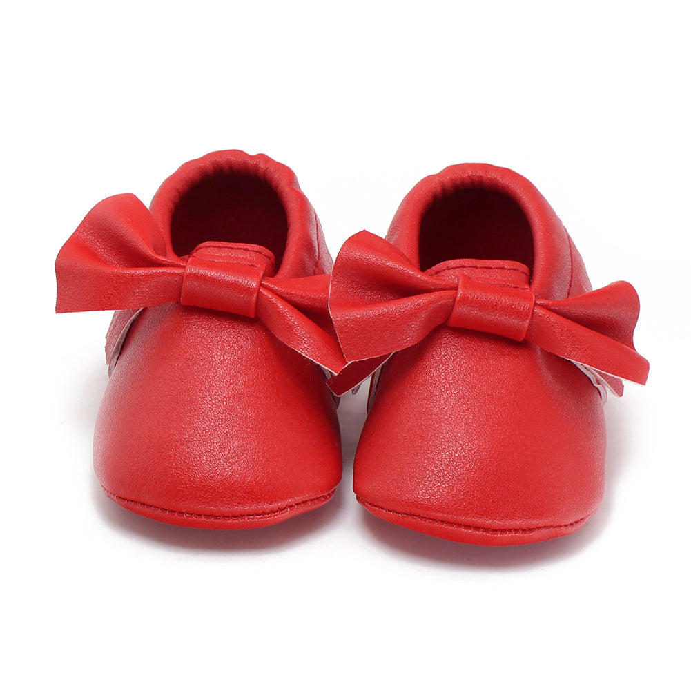 Same style for Xiaoqi! Bowknot PU texture handmade soft bottom tassel toddler shoes baby shoes original single spring and autumn
