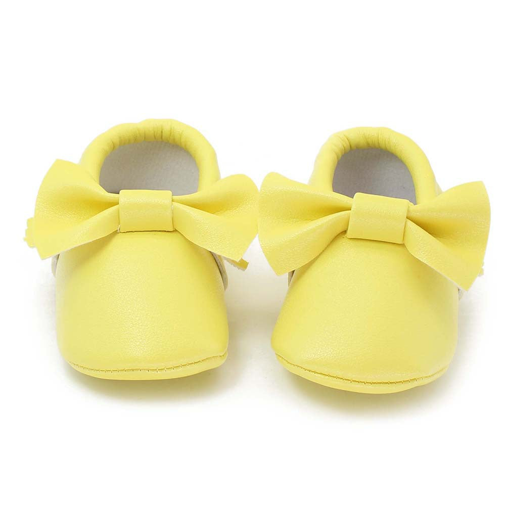 Same style for Xiaoqi! Bowknot PU texture handmade soft bottom tassel toddler shoes baby shoes original single spring and autumn