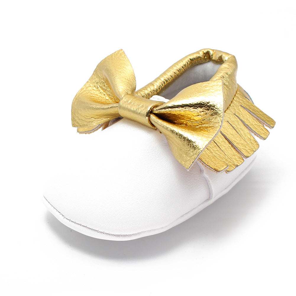 Same style for Xiaoqi! Bowknot PU texture handmade soft bottom tassel toddler shoes baby shoes original single spring and autumn