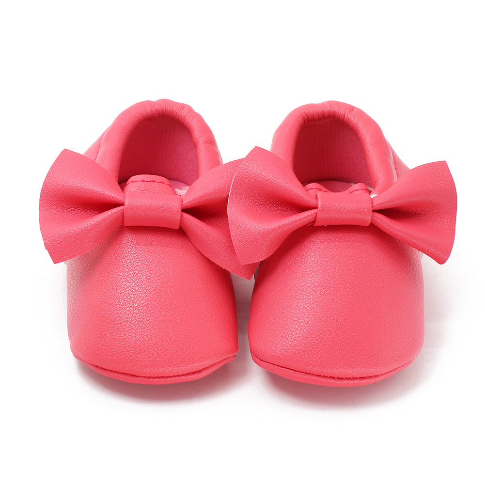 Same style for Xiaoqi! Bowknot PU texture handmade soft bottom tassel toddler shoes baby shoes original single spring and autumn