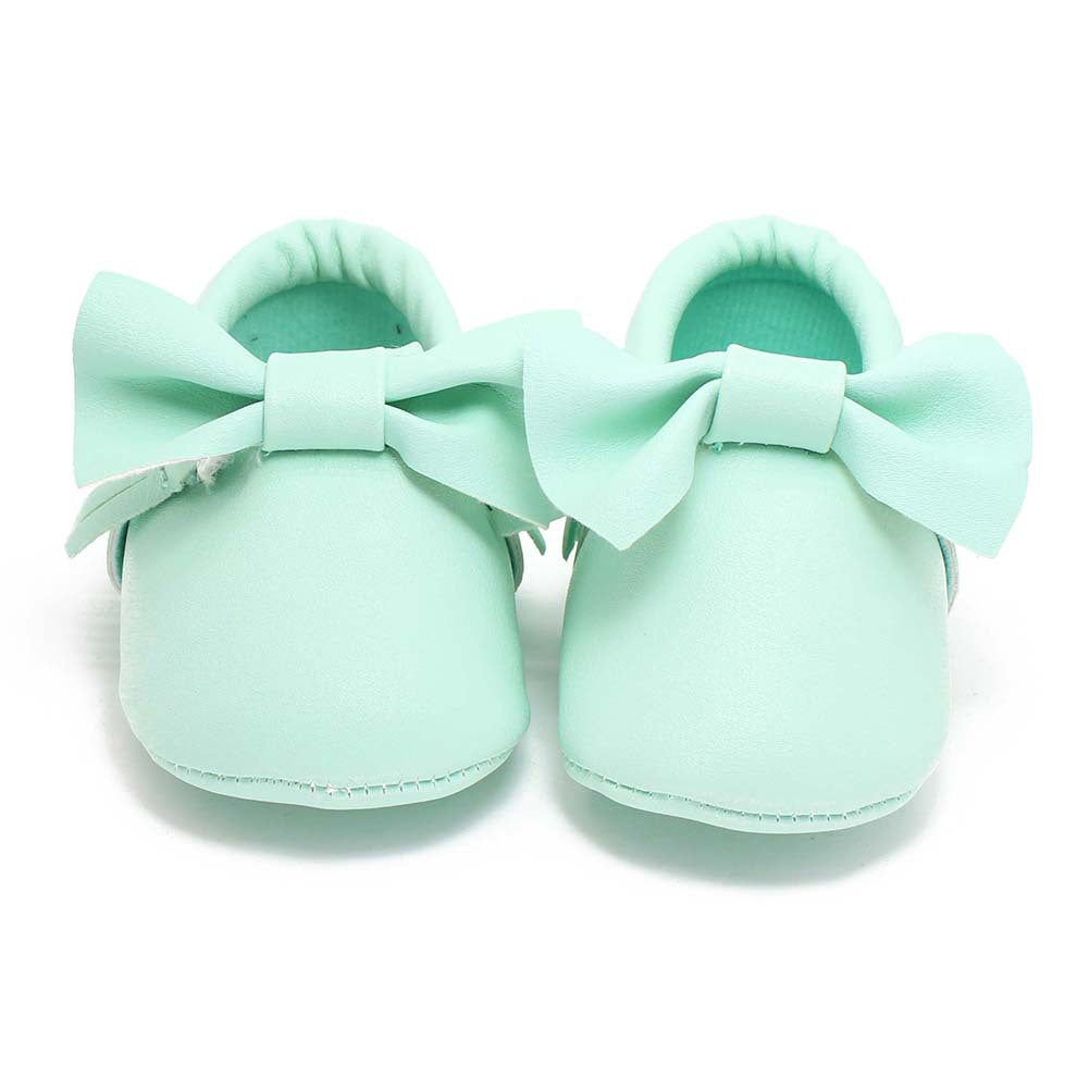 Same style for Xiaoqi! Bowknot PU texture handmade soft bottom tassel toddler shoes baby shoes original single spring and autumn