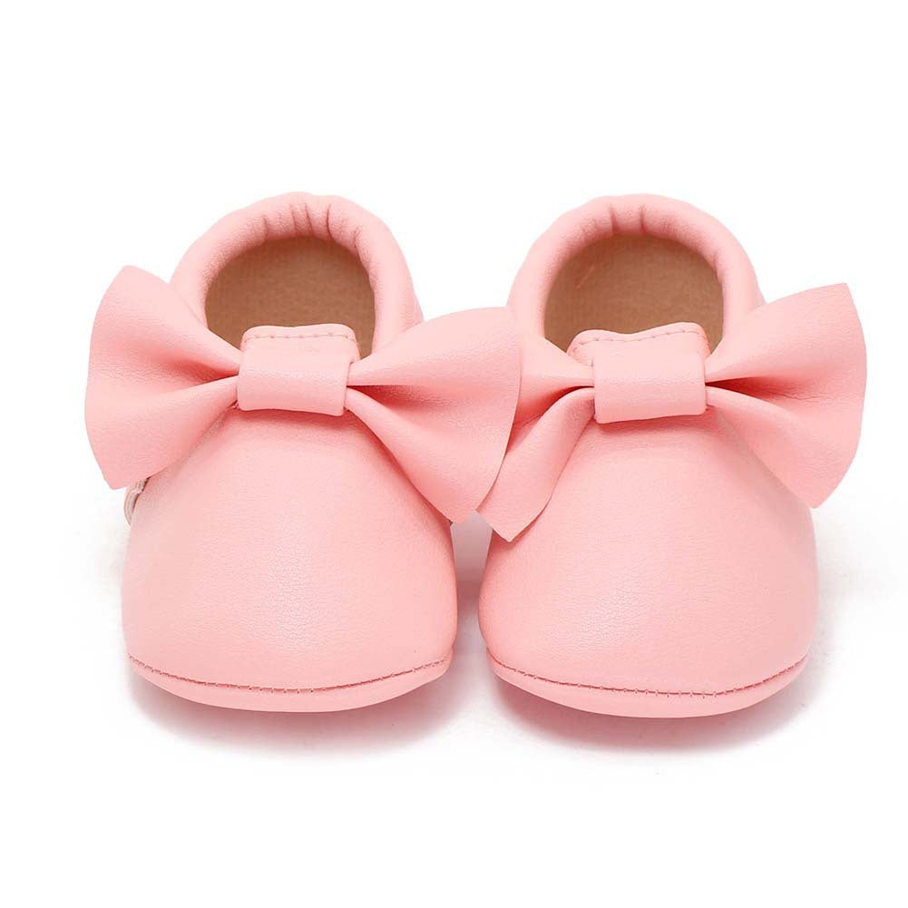 Same style for Xiaoqi! Bowknot PU texture handmade soft bottom tassel toddler shoes baby shoes original single spring and autumn