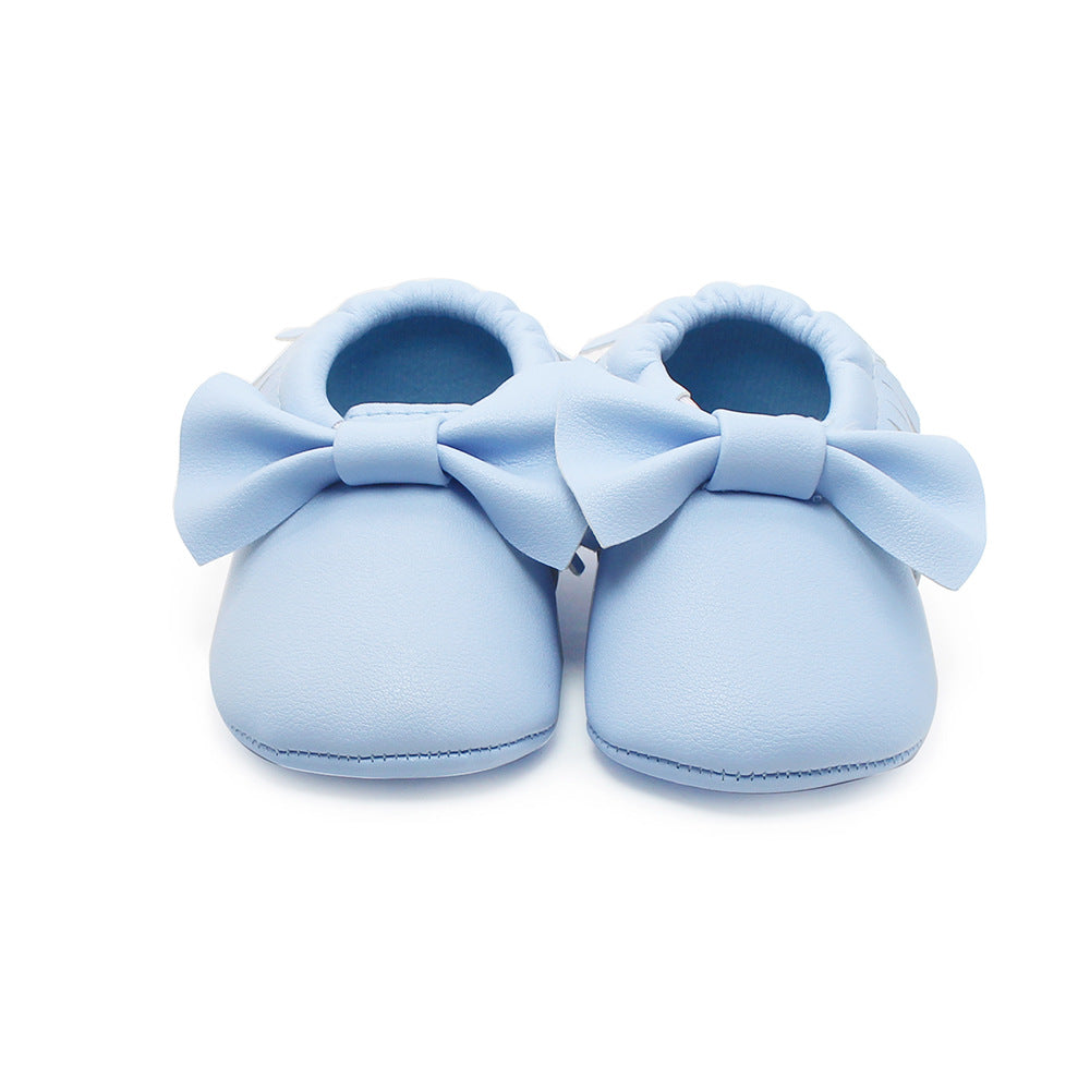 Same style for Xiaoqi! Bowknot PU texture handmade soft bottom tassel toddler shoes baby shoes original single spring and autumn