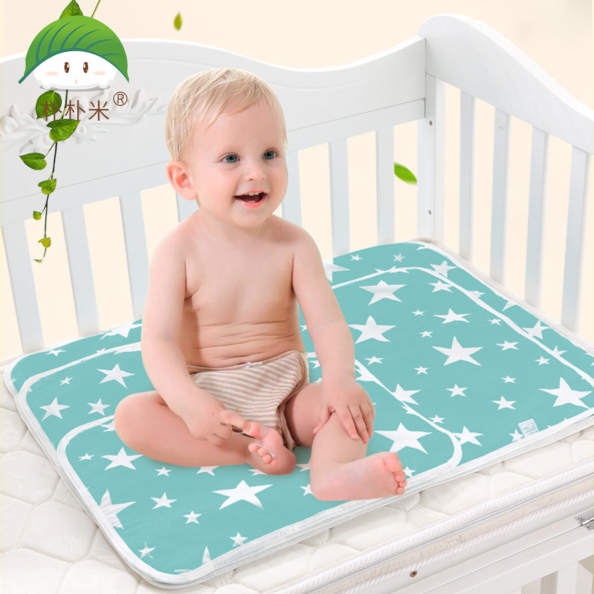 Newborn baby stroller three-layer diaper pad baby cartoon cotton breathable waterproof pad anti-slip pet pad 35*45cm