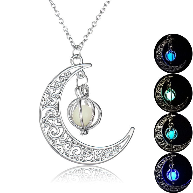 European and American 4-color luminous moon plus pumpkin necklace Halloween clavicle chain multi-color luminous accessories wish explosion